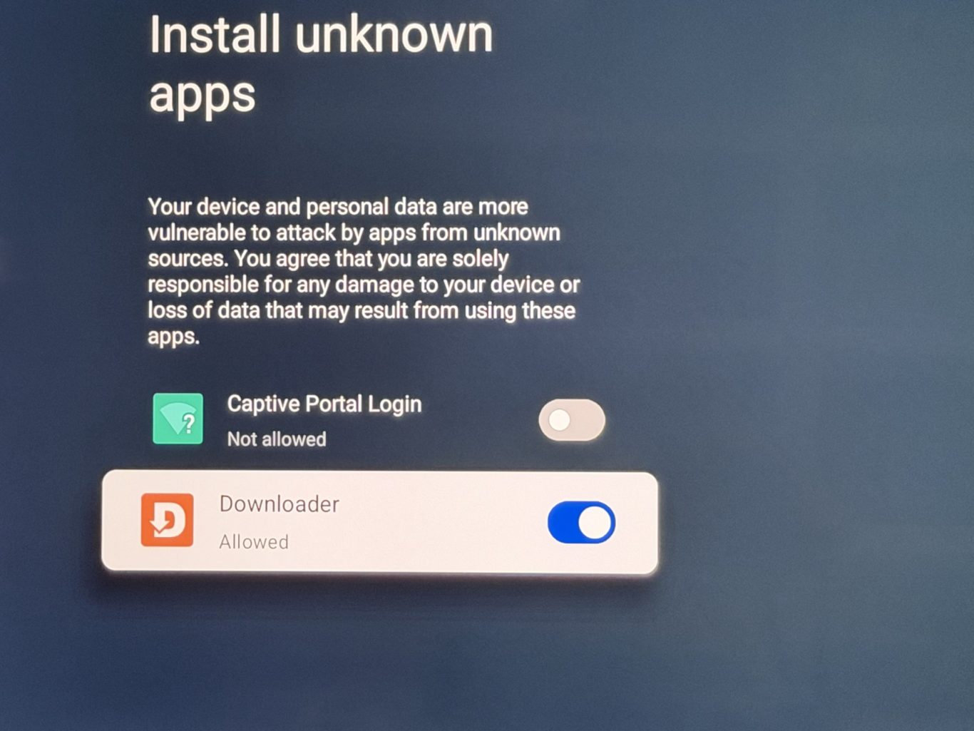 7- Turn on "Install unknown Apps"
